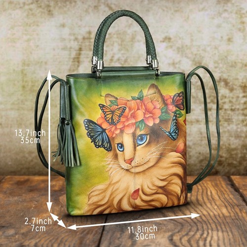 Hand painted Genuine Leather Purses and Handbags Women Shoulder Bag Tote Bag - Picture 9 of 21