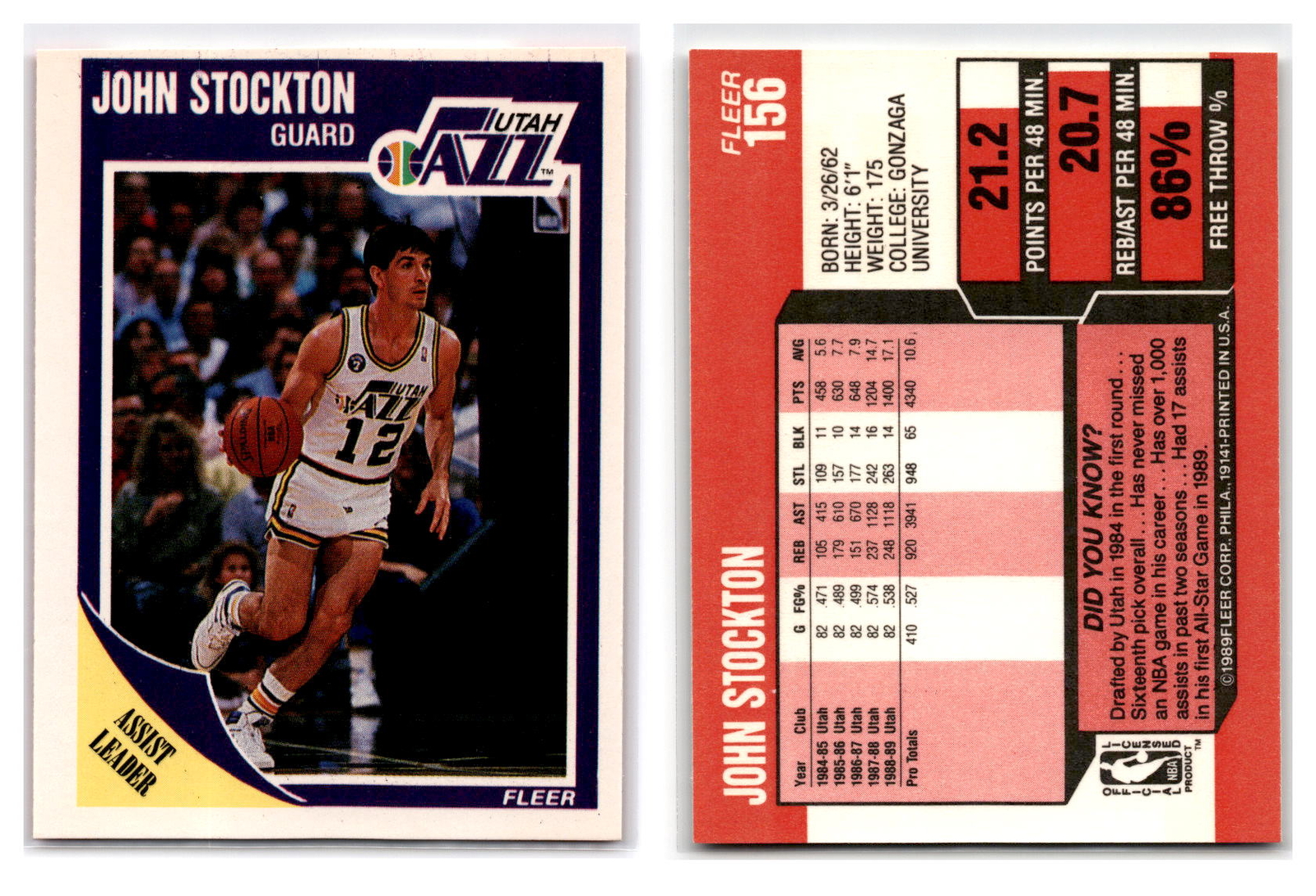 1989-90 Fleer Basketball #156 John Stockton LL - Utah Jazz