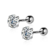 925 Sterling Silver Women CZ Ball Screw Back Cartilage Helix Earrings Gift PE1