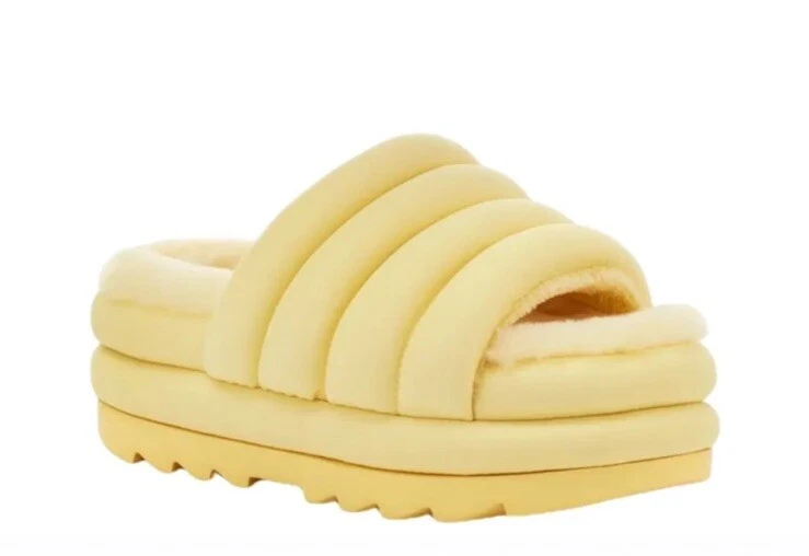 UGG Banana Giallo Maxi Pelle di Pecora Platform Slide Donna US Taglia 6 EU 37