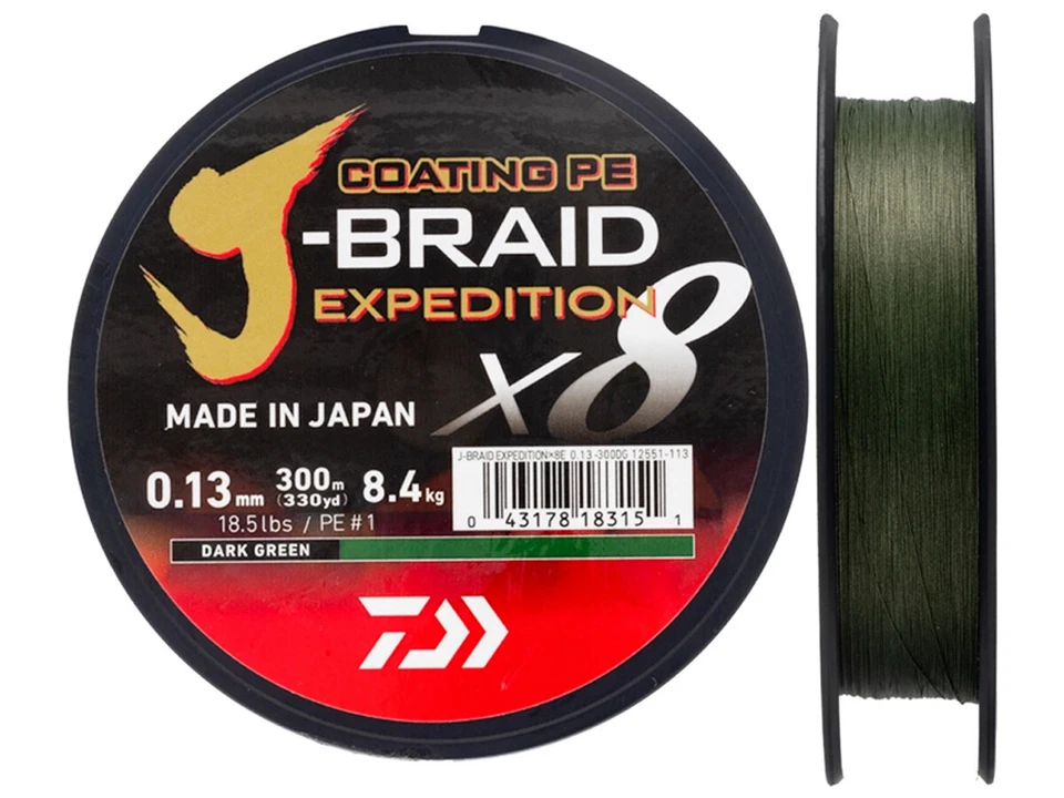 NEUF Japon Tresse Daiwa J-Braid Expedition x8E Dark Green 150m