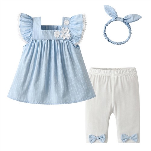 Baby Mädchen Shirt und Hose Alltag 3-teiliges Set Outdoor Sommerkleid Schleife