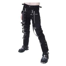 Men's Gothic Pant Black Buckles Chains Straps Pants Trousers Punk Cyber Trousers