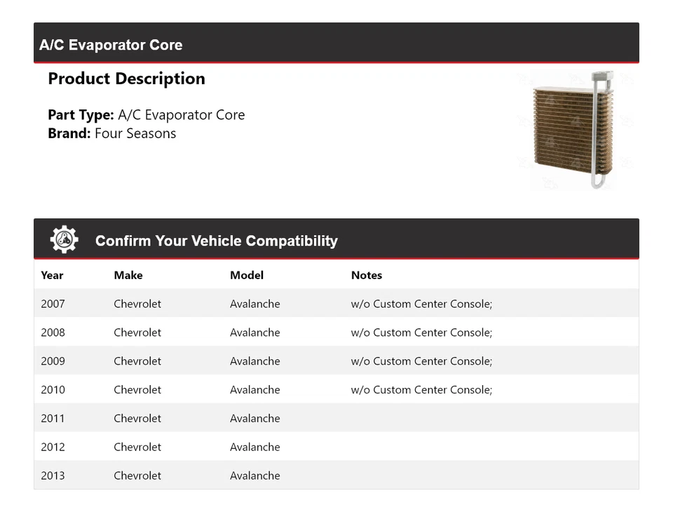 Núcleo evaporador aire acondicionado Chevrolet Avalanche 2007-2013 4 estaciones 2008 2009 2010 Foto 2 de 4