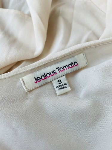 Jealous Tomato Ivory Ruched Blouse Size S V-Neck Chic Glam Shirt - Picture 4 of 6