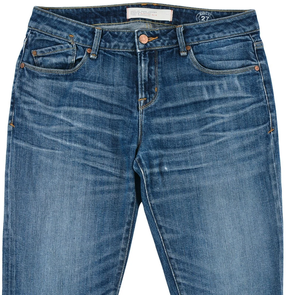 Jeans donna Marc Jacobs slim fit taglia 27 blu tapered stone wash denim vita ... - Immagine 4 di 4