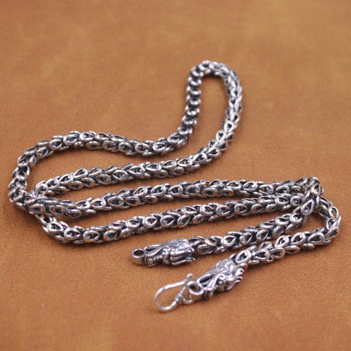 Solid 925 Sterling Silver Chain Men Dragon Head Phoenix Tail