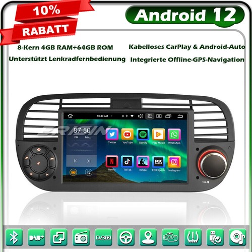 8-Kern Android 13 DAB+ Autoradio Navi Für Fiat 500 CarPlay WiFi TPMS DSP DTV OBD - Bild 1 von 24