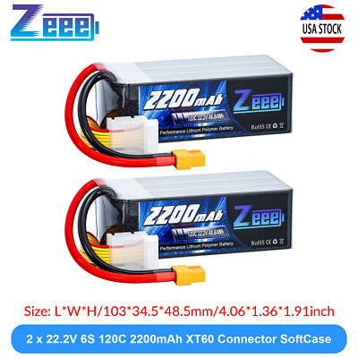 2x Zeee 6S LiPo Battery 2200mAh 120C 22.2V XT60 for RC Airplane Helicopter Car
