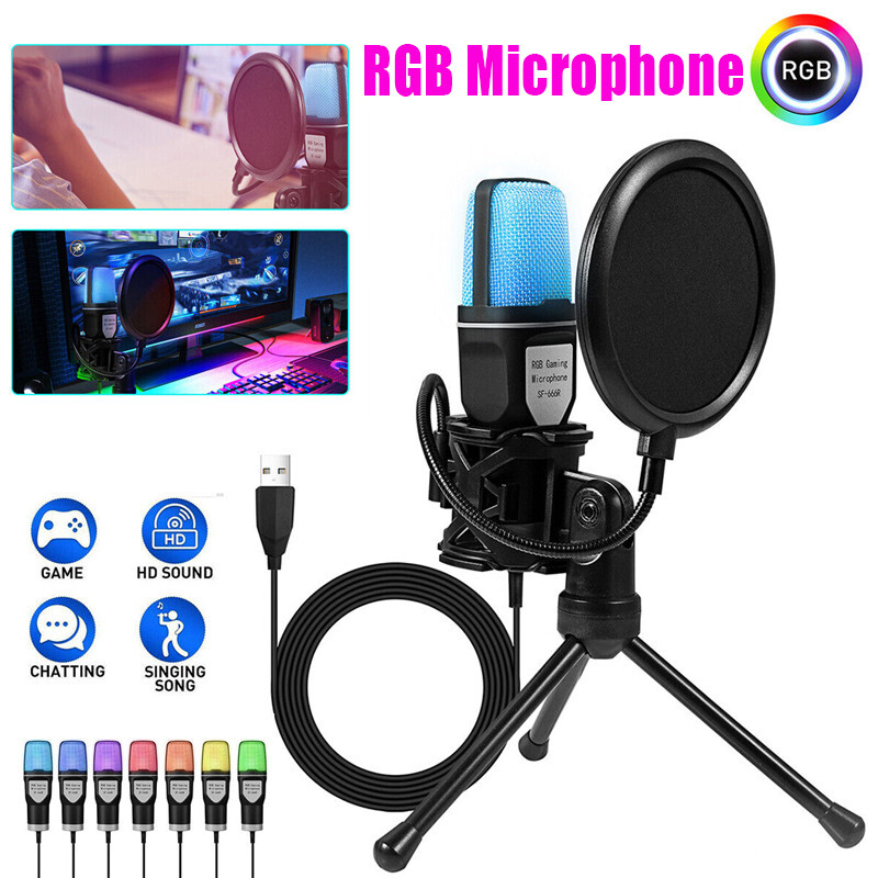 RGB USB Condenser Recording Microphone Pop Filter Mic for PS4 PS5 PC Laptop Game