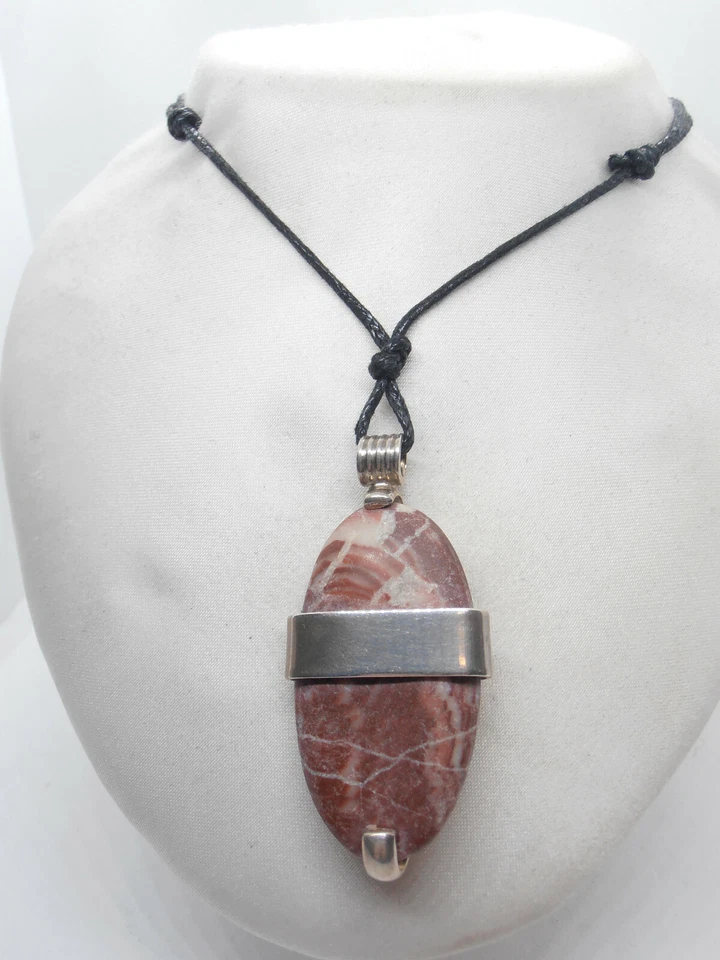 Ciondolo in ARGENTO 925 con DIASPRO rosso naturale e girocollo - pietra dura - - Immagine 3 di 4