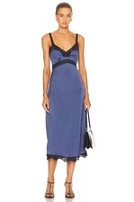 LoveShackFancy Josette Dress in Midnight Blue Silk Lace Trim 4 NWT $365