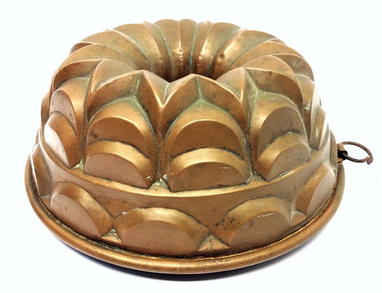 Copper Metal Abstract Cake Mold Fruitcake Fluted Tube Pan Wall Hanger Vintage