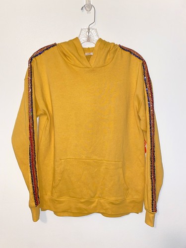 Wonder Nation Mustard Yellow Hoodie With Sequin Sleeve Stripe XXL