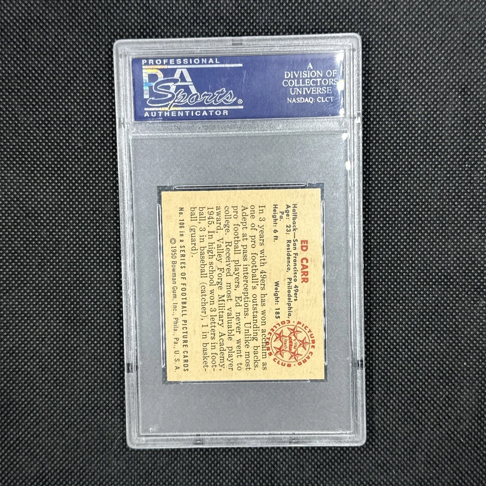 1950 Bowman #106 Ed Carr ROOKIE PSA 6 NM-MT - Image 2 of 2
