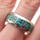 Old Pawn Sterling Silver Vintage Southwestern Turquoise Inlay Band Ring Size 11