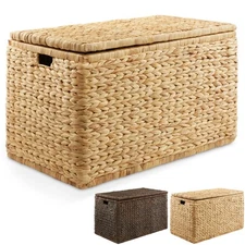 30" Storage Chest Trunk w/ Lid, Handles, Safety Hinge - Water Hyacinth Wicker
