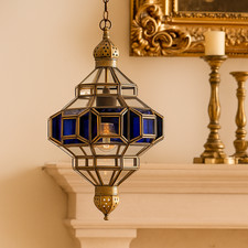 Handmade Moroccan Pendant Lamp   blue & Clear...