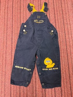 VINTAGE 90S BABY SESAME STREET BIG BIRD DARK BLUE OVERALLS SIZE 18 MONTHS