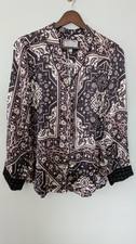 Johnny Was Silk Pajama Top XS Floral Button Velvet Embroidered Cuff Boho NWT