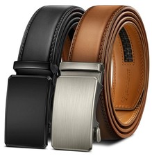 Men belt 2Pack,Leather Ratchet Belt for Gift Men Dress Casual Jeans 1 3/8",Cu...