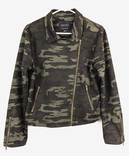 Sanctuary sz L Camouflage Moto Jacket asymmetrical zip faux suede women 3744