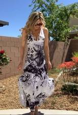 Crimson Ivy Halter Stud Beading Maxi Dress Womens S Small White/Black Summer