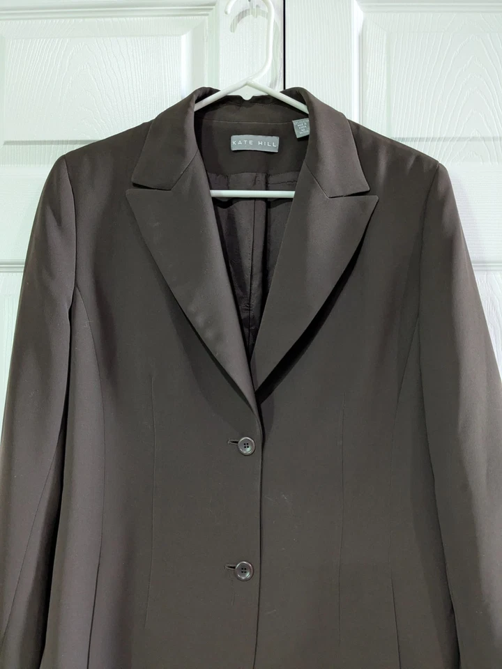 Blazer para mujer Kate Hill, talla 12, marrón, pecho único, cuello muesca, bolsillos Foto 3 de 4