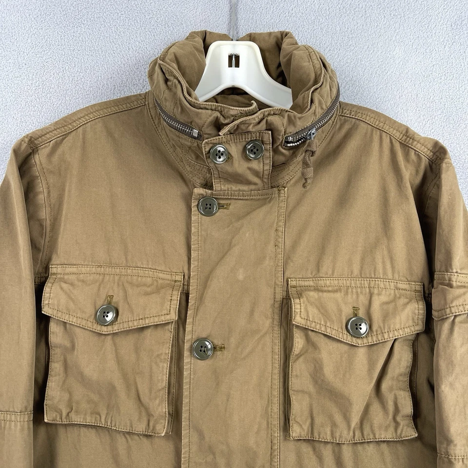 J Crew Coat Jacket Mens Medium Brown Field Utility Pockets Convertible Hood - Image 2 of 4