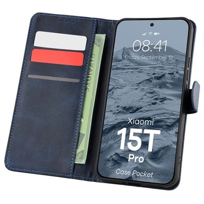 Handyhülle mit Klappe für Xiaomi 15T Pro Bizon Case Flip Cover Etui Dunkelblau