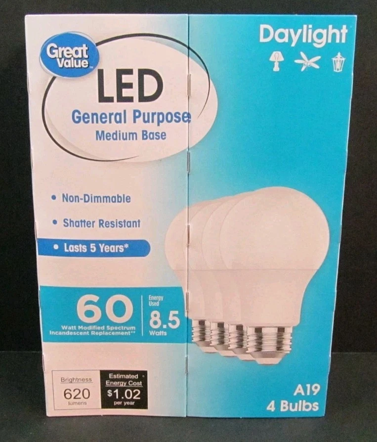 New - 4 A19 LED Light Bulbs 60W Equivalent Non-Dimmable Daylight - 620 Lumens - Image 2 of 4