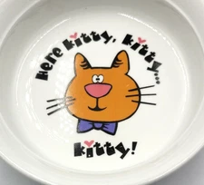 Here Kitty Kitty Kitty Ceramic Cat Food Water Bowl 5" Hearts Design