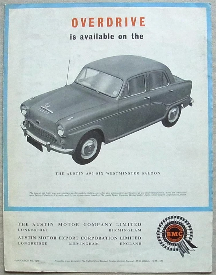 AUSTIN A90 SIX WESTMINSTER SALOON Borg Warner Overdrive Sales Brochure c1954 - Image 4 of 4