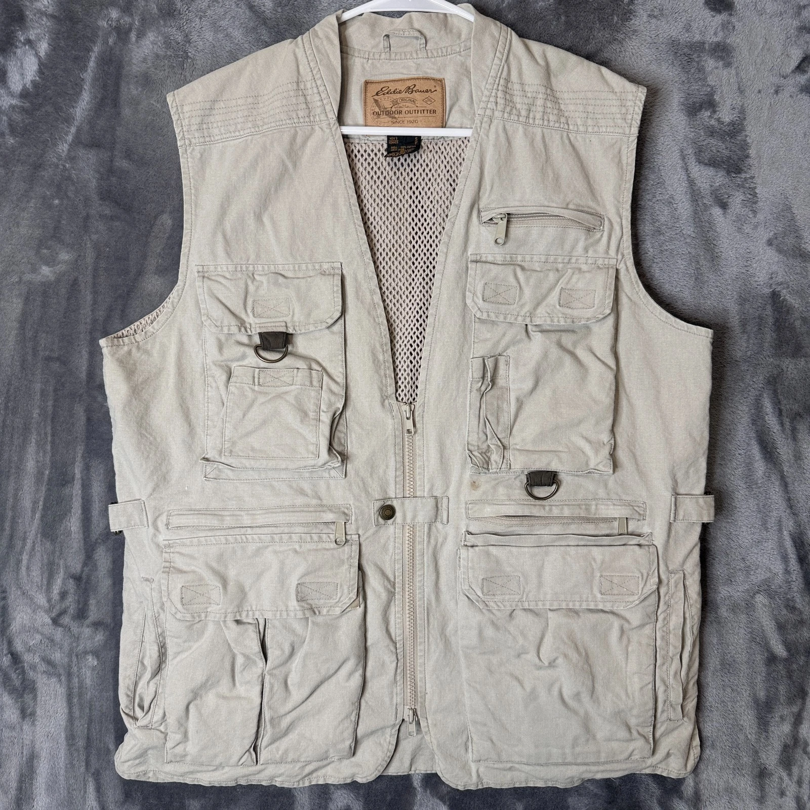 Vintage Eddie Bauer Full Zip Safari Vest Size Mens Small Multi Pocket Utility
