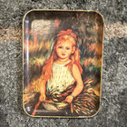 Rectangular Painted Metal Serving Tray, Pictorial Art Girl Portrait, Multicolor — photo 1