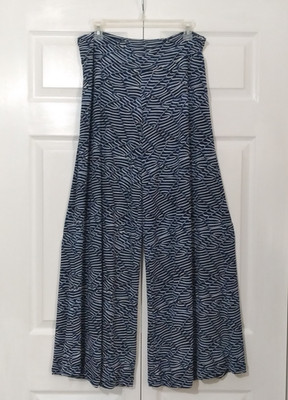 Clara Sun Woo Women s 1X Geometric Pull On Wide Leg Palazzo Pants Blue/White