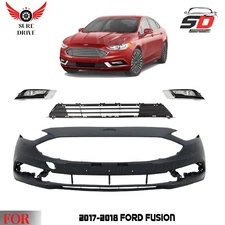 Front Bumper Cover Fascia & Fog Light Assembly Kit For 2017-2018 Ford Fusion