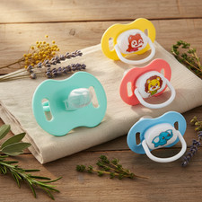 Modern Silicone Baby Pacifier BPA-Free, Symmetrical Skin-Soft - Multiple Des