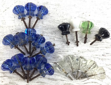 22 Antique Vtg Glass drawer Pull Knobs blue clear black original