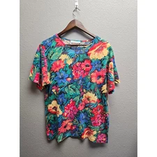 Vintage Womens Carolina Colours Shirt Floral Tee VTG Flower Print T-shirt Medium