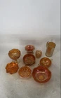 Vintage Marigold Carnival Glass Serving Dishware Bowls & Pitcher Lot Of 11