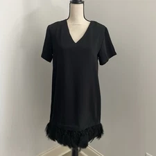 Lea & Viola Feather Hem Dress Small Black Flapper Sheath Knee Dark Romantic Vtg