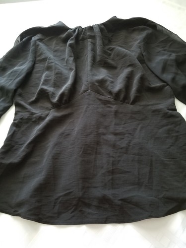 TOPSHOP Black Semi Sheer Long Sleeve Peplum Blouse Keyhole Back Shirt Top Size 8 - Picture 3 of 10