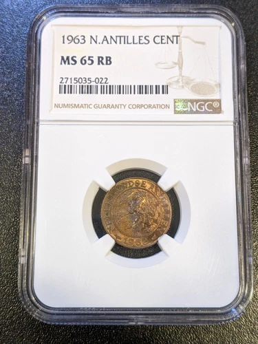 1963 MS65 RB Netherland Antilles Cent NGC UNC KM 1