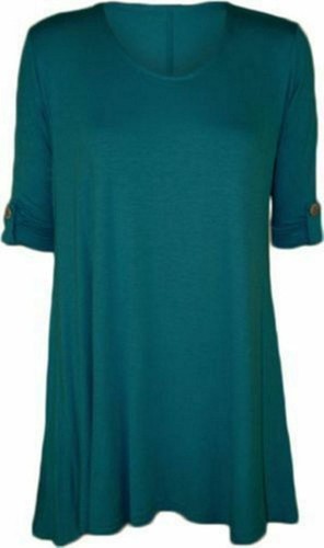 Women 3/4 Sleeve Button Stretch Flare Ladies Summer Plus Size Tshirt Tops 8-32 - Picture 18 of 21