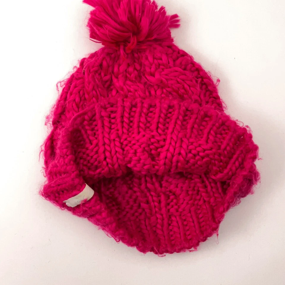 Sombrero Pom Pom de Invierno Acrílico Tejido con Cable Rosa Caliente Carbón Foto 3 de 4