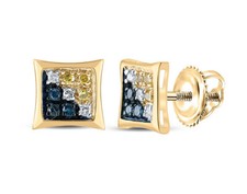 10k Yellow Gold Round Blue Treated Diamond Square Kite Earrings0