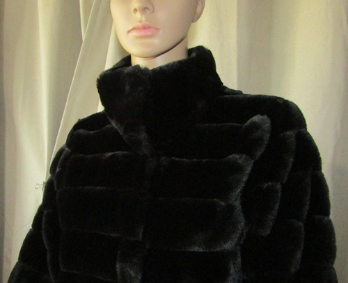 NWT $320 Jones New York Black Faux Fur Coat Rolled Sleeves & Down to Waist Sz S - Picture 6 of 13