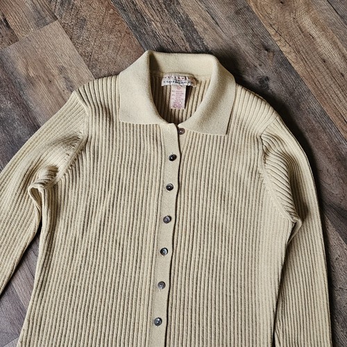 Telluride Clothing Ribbed Collared Cardigan Sweater Top Light Tan Tag Size L.... - Picture 2 of 8
