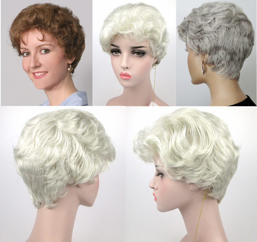 50'S WOMENS LADY SHORT WAVY CURLY TAPERED HAIR WIG GOLDEN GIRLS SOPHIA